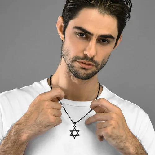 Miniatura 7 de GOLDCHIC JEWELRY Judaism Jewish Israel Star of David Cross Pendant Mens Punk Rock 316L Stainless Steel18K Gold PlatedBlack Rhodium Plated Hexagram