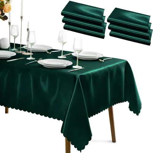 Miniatura 12 de KKJIAF Paquete de 1 mantel de satén negro de 58 x 102 pulgadas, rectangular, brillante, sedoso y suave, para decoración de banquete de boda, fiesta