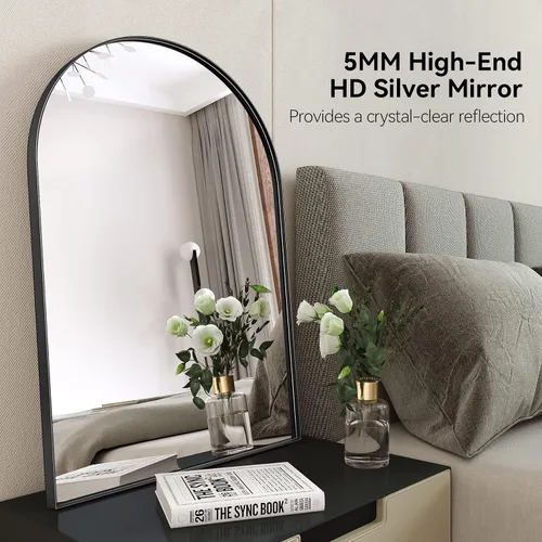 Miniatura 4 de Brightify Espejo arqueado, espejo de arco negro de 30 x 40 pulgadas, marco de metal, espejo de pared arqueado negro, espejo de tocador de baño
