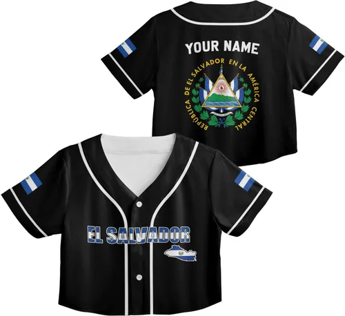 Miniatura 18 de Custom El Salvador Crop Top Baseball Jersey Camisa Salvadoreña Salvadoreña Camisa para Mujer Camisas De El Salvador para Mujer Blc9