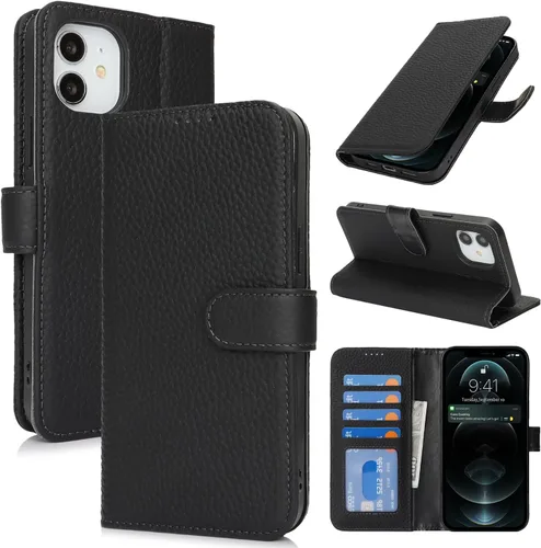 Miniatura 39 de Zouzt Funda para iPhone 11 de 6.1 pulgadas de piel auténtica con 4 ranuras para tarjetas, tarjetero con bloqueo RFID, tapa magnética, función atril