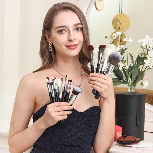 Miniatura 2 de Bueart Design Pro maquillaje Artista 34Pcs Juego de brochas de maquillaje Deluxe de pelo de cabra real y pelo de caballo con soporte extra grande