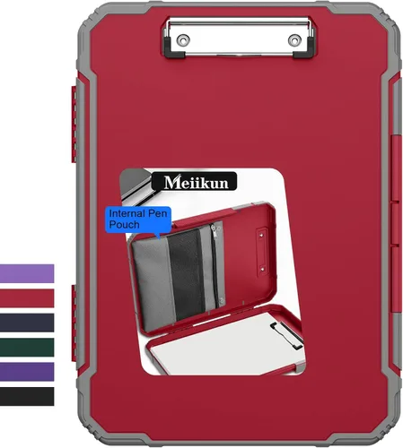 Miniatura 11 de Meiikun Portapapeles con almacenamiento, protección resistente a prueba de golpes, bolsa interna para bolígrafo y clip de metal, tableros de clip