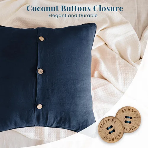 Miniatura 6 de S VICTORY SYMBOL Juego de 2 fundas de almohada de lino 100% orgánico de 26 x 26 pulgadas con cierre de botones de coco, fundas de almohada cuadradas
