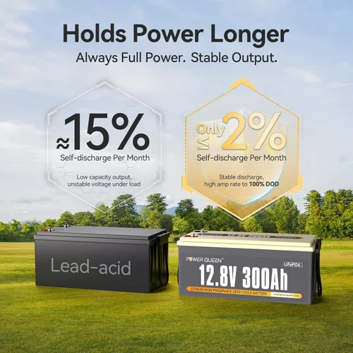 Miniatura 7 de Power Queen Batería LiFePO4 de 12 V 300 Ah, batería de litio de 3840 Wh con salida de potencia de 2560 W, hasta 15000 ciclos profundos, protecciones