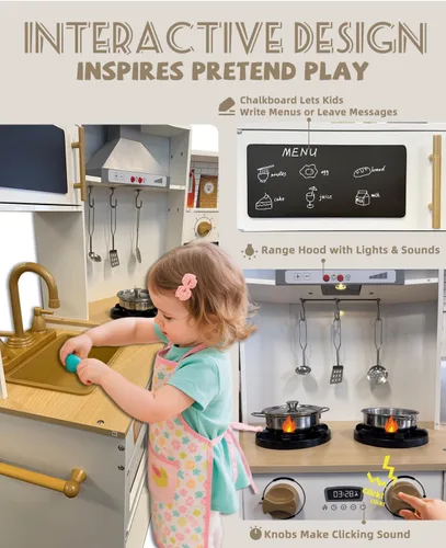 Miniatura 4 de YUG Juego de cocina de juguete para niños con luces y sonidos reales, set de cocina de juguete para niños pequeños que incluye estufa, horno