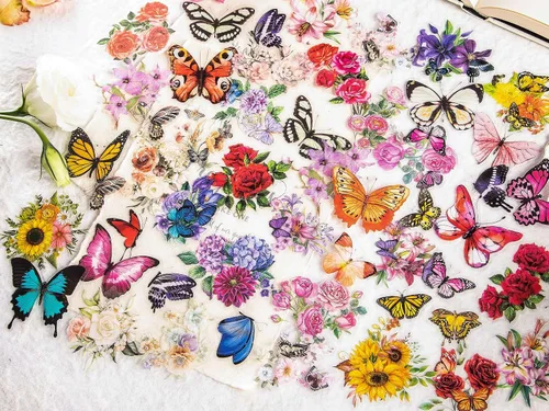 Miniatura 3 de Knaid 300 calcomanías surtidas de mariposas y flores, calcomanías de resina floral de mariposas transparentes, calcomanías estéticas para diario