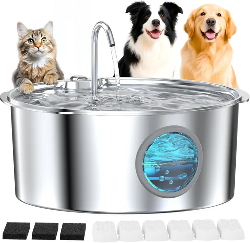Fuente de agua para mascotas para perros grandes: fuente de agua de metal para perros, fuentes silenciosas para gatos grandes para beber, fuente de