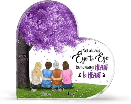Miniatura 13 de GOSSBY Placa transparente personalizada (madre y 3 hijas) Madre e hijas, placa de acrílico con forma de corazón con nombre personalizado, mamá Madre