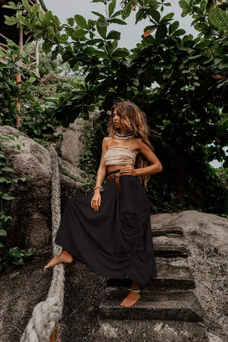 Miniatura 3 de Falda maxi bohemia con bolsillos para mujer, de algodón orgánico, hippie, gitano