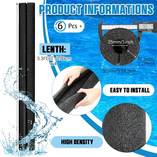 Miniatura 2 de Hanaive Negro 6 piezas Tubo de espuma de poliuretano para aislamiento de tuberías, fideos de piscina jumbo pre-ranurados, tubo grande de espuma