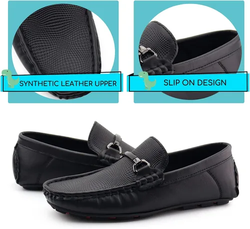 Miniatura 2 de JABASIC Mocasines Penny para niños, estilo casual, sin cordones, zapatos de vestir para niños