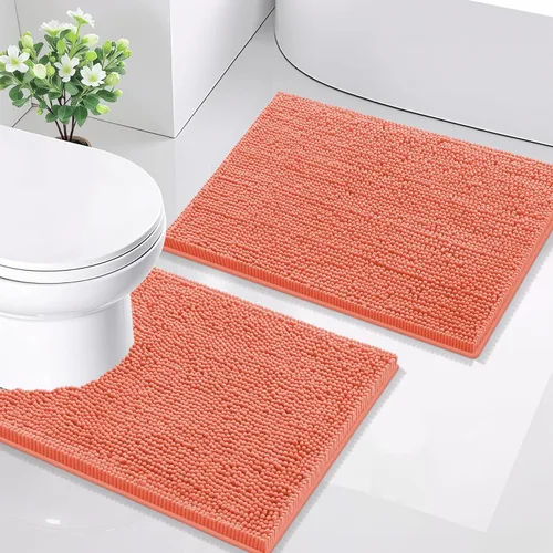 Miniatura 136 de Smiry Juego de 2 alfombras de baño, felpilla suave y absorbente, lavable a máquina, antideslizantes, para bañera, ducha y suelo