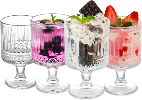 WHJY Juego de 4 copas de vino, bonitas copas de cóctel, copas vintage de 8 onzas, copas de vino de tallo corto, diseño de diamante