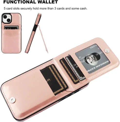 Miniatura 4 de KIHUWEY Compatible con funda tipo cartera con tapa para 15 con soporte para tarjetas de crédito, cierre magnético de cuero premium con función