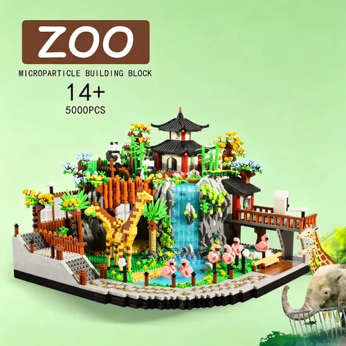Miniatura 7 de Juego de bloques de construcción de zoológico con jirafa, panda, flamenco, 5000 unidades para adultos o adolescentes a partir de 14 años, kit