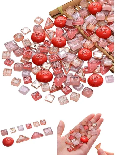 Miniatura 11 de Azulejos de mosaico de cristal irregulares de 17.64 oz de colores mixtos, pequeños mosaicos de bricolaje para niños, manualidades de cristal hechas