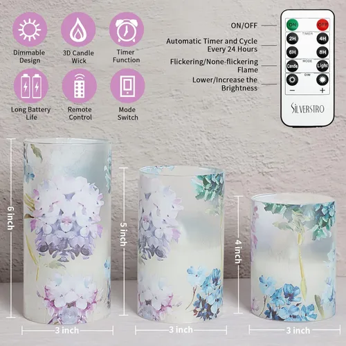 Miniatura 3 de Velas sin llama de hortensia con control remoto parpadean vidrio cera real velas LED - Decoración de fiesta en casa boda romántica tema de amor