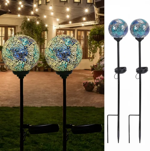 Miniatura 9 de VCUTEKA Luces solares para exteriores, decoración de jardín, mosaico, luces solares de jardín, bola de vidrio impermeable, luz LED de estaca