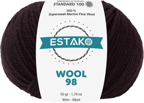 Miniatura 20 de Estako Lana 98 100% Lana Merina Superwash Lana Media Lana Lana Suave Tejido y Crochet Hilo 1.76 oz (50gr) 98 yds (295.3 ft) (6147 - Off White)