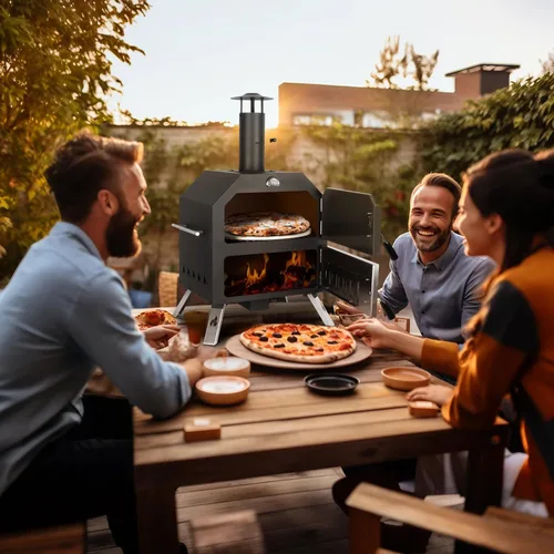 Miniatura 7 de Horno de pizza de 12’’ para exteriores Horno de pizza de leña Horno de patio portátil Incluye piedra para pizza, piel de pizza, patas plegables