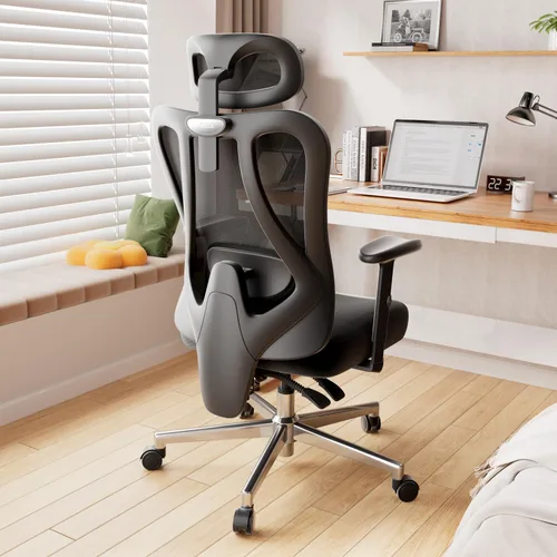 Miniatura 8 de Hbada P3 Silla de oficina ergonómica con soporte lumbar ajustable 2D, silla de oficina con reposacabezas y reposabrazos ajustables, función de Gris