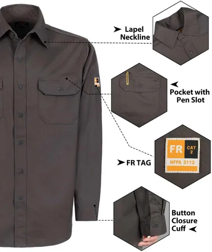 Miniatura 5 de KONRECO FR Camisas de botones para hombre con resistencia al fuego HRC2 Camisas de soldadura para hombre