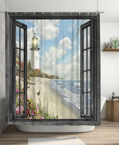 Miniatura 9 de jamie world Cortina de ducha de granja en blanco y negro, divertida cortina de ducha floral de bulldog para baño, cortina de ducha de animales, tela