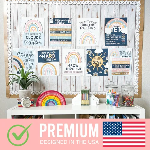 Miniatura 3 de Hadley Designs Póster motivacional para decoración de aula, 9 pósteres de aula de mentalidad de crecimiento, decoración de pared inspiradora