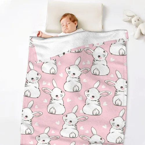 Miniatura 8 de Manta de conejo para niñas, manta de Pascua con dibujos animados de conejos, manta de franela polar para sala de estar, dormitorio, sofá, cama