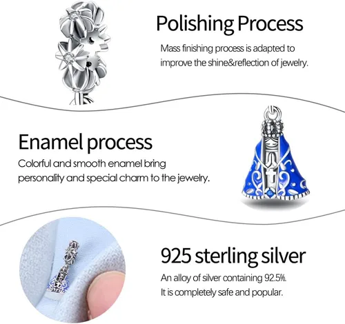 Miniatura 90 de Pandach Dijes colgantes de plata de ley 925 para pulseras y collares, dijes colgantes de Madonna con cuentas de girasol, joyería para mujer