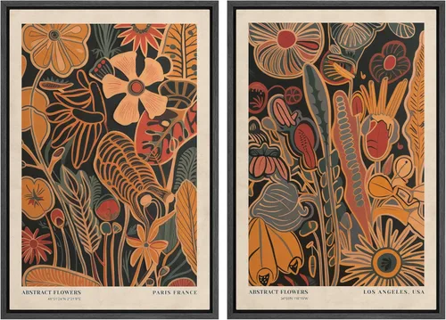 Miniatura 38 de SIGNFORD Lienzo enmarcado para pared, juego de arte con hojas de palmera de selva, polígonos geométricos, formas abstractas, ilustración, arte