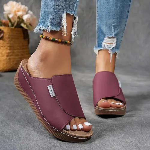 Miniatura 3 de Sandalias de cuña para mujer, puntera abierta, soporte de arco, calzado ortopédico para caminar, zapatos elegantes de suela suave sin cordones Vino