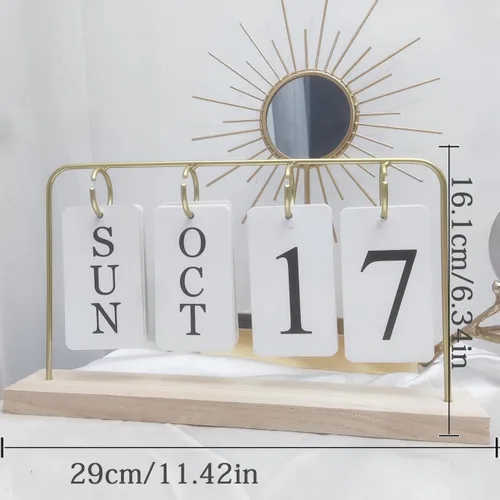 Miniatura 2 de Calendario perpetuo de madera para escritorio, exhibición de fecha y mes de madera y metal para maestros, estudiantes, aula, decoración rústica