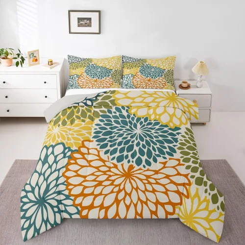 Miniatura 11 de Erosebridal Juego de edredón de dalia azteca para adultos, mujeres y niñas, ropa de cama floral, tamaño individual, relleno de edredón de flores