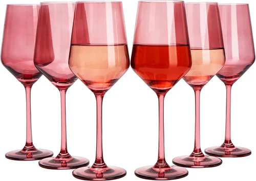 Miniatura 16 de Juego de copas de vino de colores, juego de 6 vasos de 12 onzas, tallo alto de estilo italiano único para vino blanco y tinto, agua, vasos