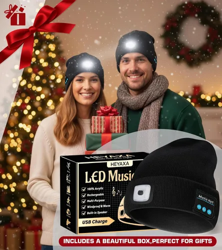 Miniatura 6 de HEYAXA Gorro Bluetooth con LED, Gorro de Música Inalámbrico con 4 LEDs Recargable por USB, Faro de Cabeza para Correr, Regalos para Navidad, Relleno