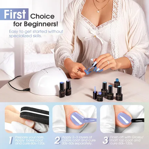 Miniatura 7 de ROSALIND Esmalte de uñas de gel azul, 8 colores azul marino claro azul oscuro con purpurina, juego de esmalte de uñas UV MINI Aquarius para manicura