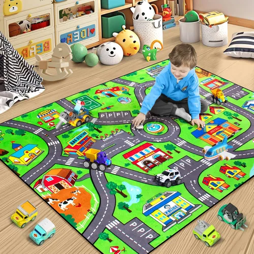 Alfombra para Niños, Alfombra de Carretera de Ciudad para Niños, 6x9 Pies Alfombras de Carro para Carros de Juguete, Colores Realistas Perfectos