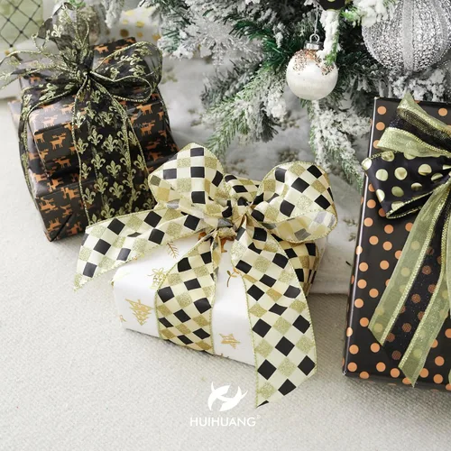 Miniatura 9 de HUIHUANG Cinta negra con alambre para árbol de Navidad, cintas de Navidad negras y doradas para decoración de árboles, lazos, coronas, guirnaldas