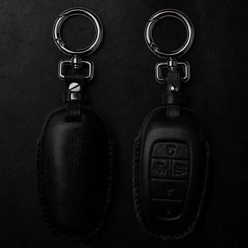 Miniatura 3 de Tukellen Funda para llavero de cuero con llavero compatible con Hyundai Sonata 2020 2021, llave remota Tucson 2022, color negro