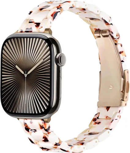 Miniatura 13 de Correa delgada de resina compatible con Apple Watch Band de 38mm, 40mm, 41mm, 42mm, 44mm, 45mm, 46mm, pulsera de tortuga fina de 14mm ligera