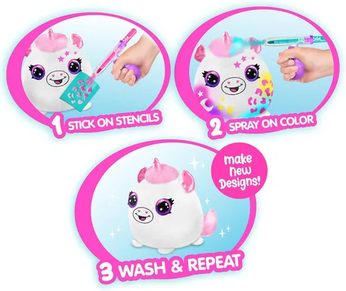 Miniatura 5 de Canal Toys Personaliza el unicornio de peluche esponjoso mediano con aerógrafo. Decora, lava, repite. Personaliza tu propia felpa de arte en aerosol