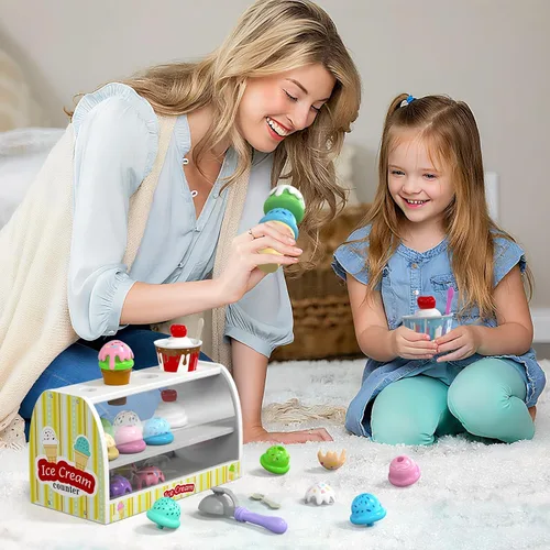 Miniatura 6 de Juego de helado para niños - Juguetes de simulación para niñas de 3 a 4 años Comida para mostrador de helados con delantal, cuchara, menú, dinero