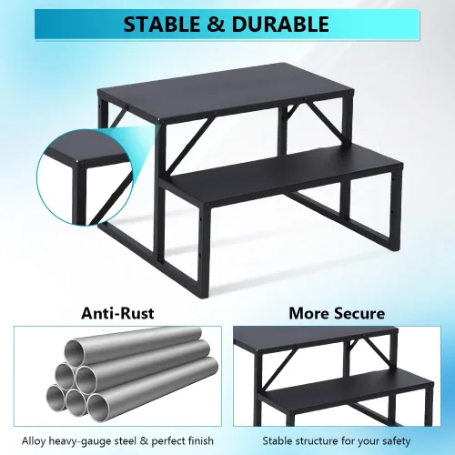 Miniatura 2 de Towallmark RV 2 escalones con pasamanos, peldaños de metal para bañera de hidromasaje, escaleras portátiles para RV, escaleras de casa móvil