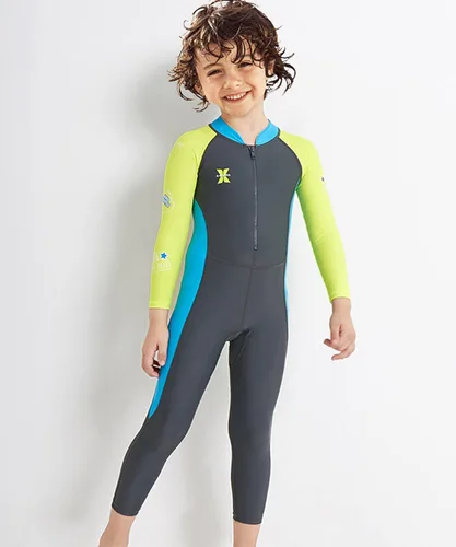Miniatura 4 de LUCKYLUAN Traje de baño de cuerpo completo para niños y niñas, bloque de color, de una pieza, UPF 50, manga larga, protección contra erupciones