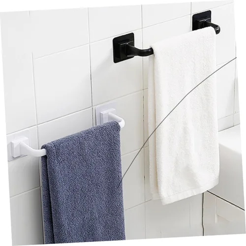 Miniatura 2 de OSALADI Toallero autoadhesivo para toallas de pared, 2 piezas, soporte para toallas de pared, bata negra, toallero de plástico, estante