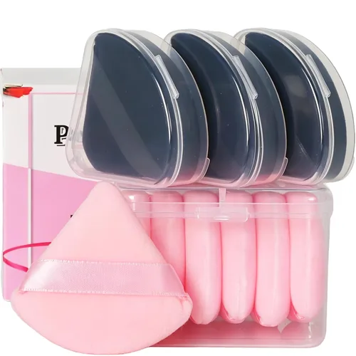 Miniatura 11 de Ocim 10 piezas de pomo triangular de polvo para polvo facial, pomo de belleza suave de terciopelo triangular, maquillaje prensado, esponjas de polvo