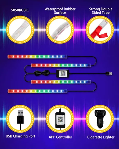 Miniatura 4 de YM E-Bright Tiras de luces LED RGB para automóvil con control de aplicación, mando a distancia inteligente, interior de neón debajo del salpicadero