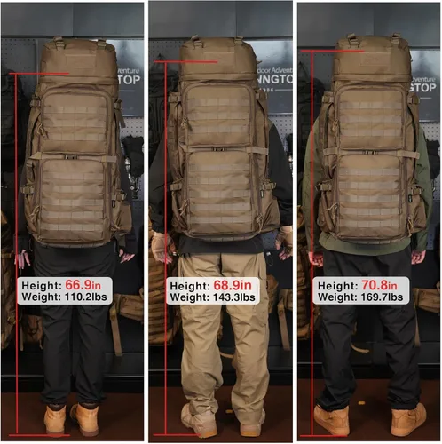 Miniatura 8 de Mardingtop Mochila militar con marco interno de 75L para hombres, mochila táctica Cordura con Recco para snowboard, senderismo, camping Caqui